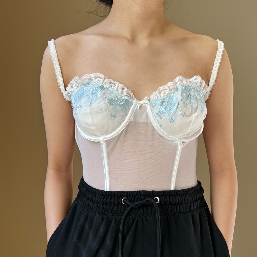 Victoria's Secret vintage angelic blue embroidered bustier corset 36B